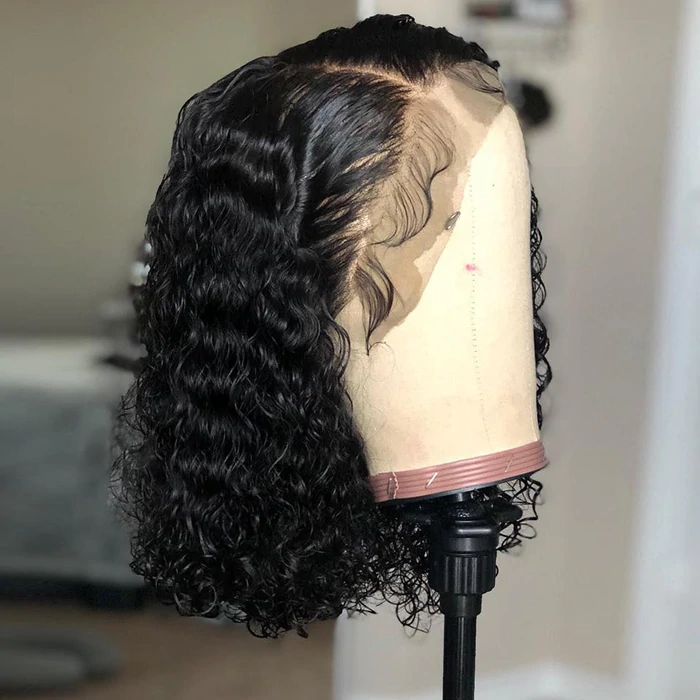 Short Bob Curly Wave Human Hair Wig 13x4 HD Lace Front Wigs