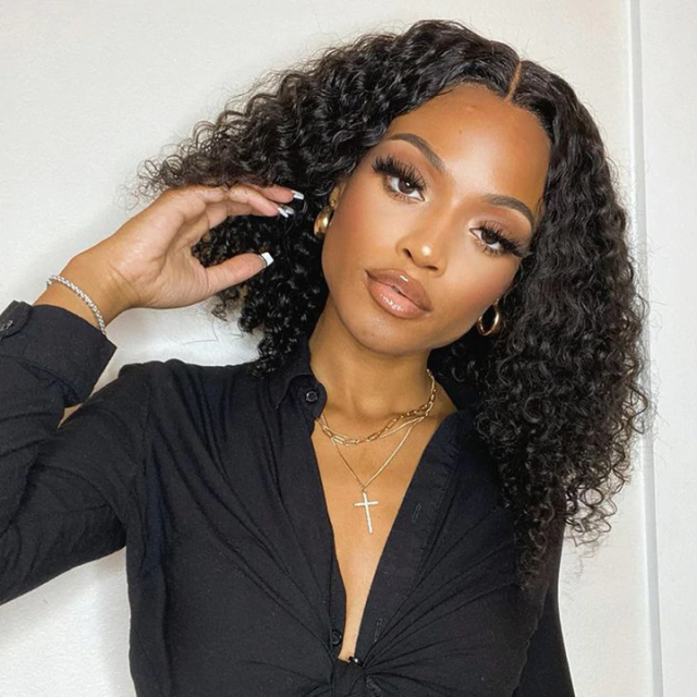 Short Bob Curly Wave Human Hair Wig 13x4 HD Lace Front Wigs