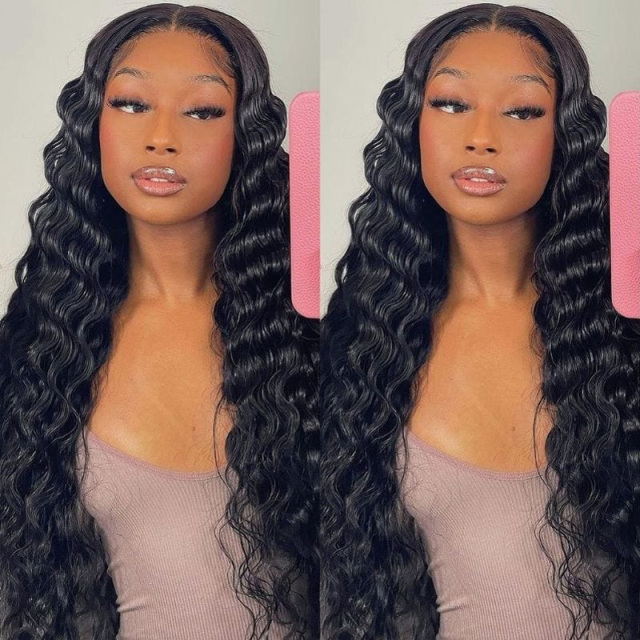 Natural Color HD Lace Front Wig Natural Color Deep Wave Human Hair Wig