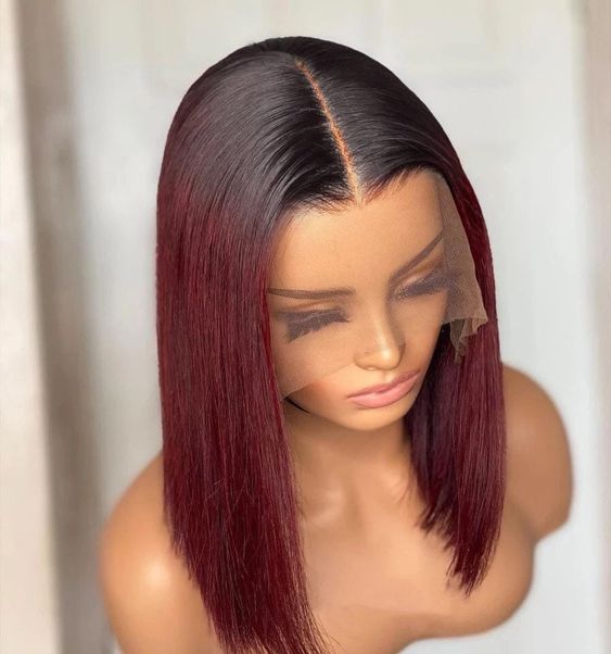 Ombre Burgundy Short Bob Human Hair Wig 13x6 HD Lace Front Wigs