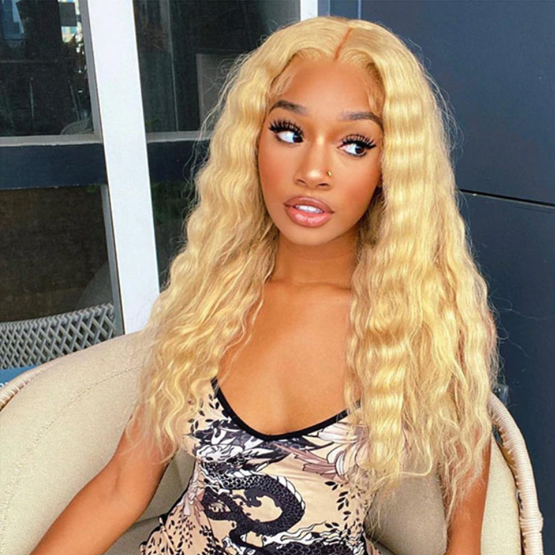 #613 Blonde Curly Wave Wigs 13x4 HD Lace Human Hair Wigs