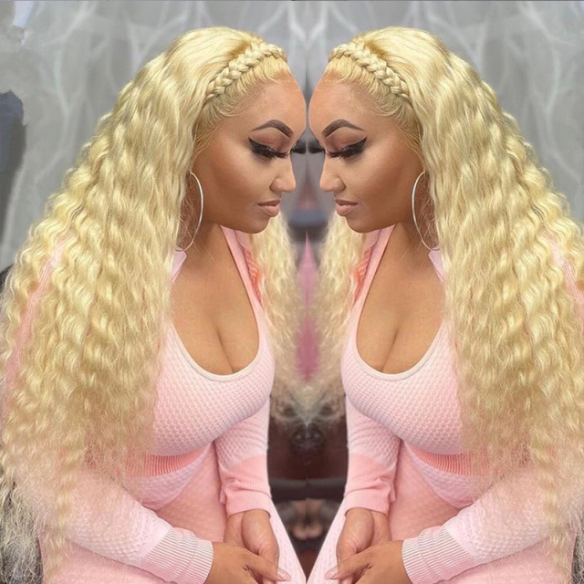 #613 Blonde Curly Wave Wigs 13x4 HD Lace Human Hair Wigs