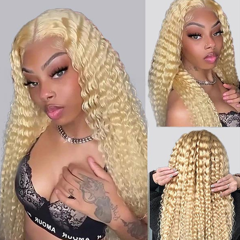Curly Wave 13x6 HD Lace Front Wig Blonde Pre Plucked Hairline Human Hair Wig