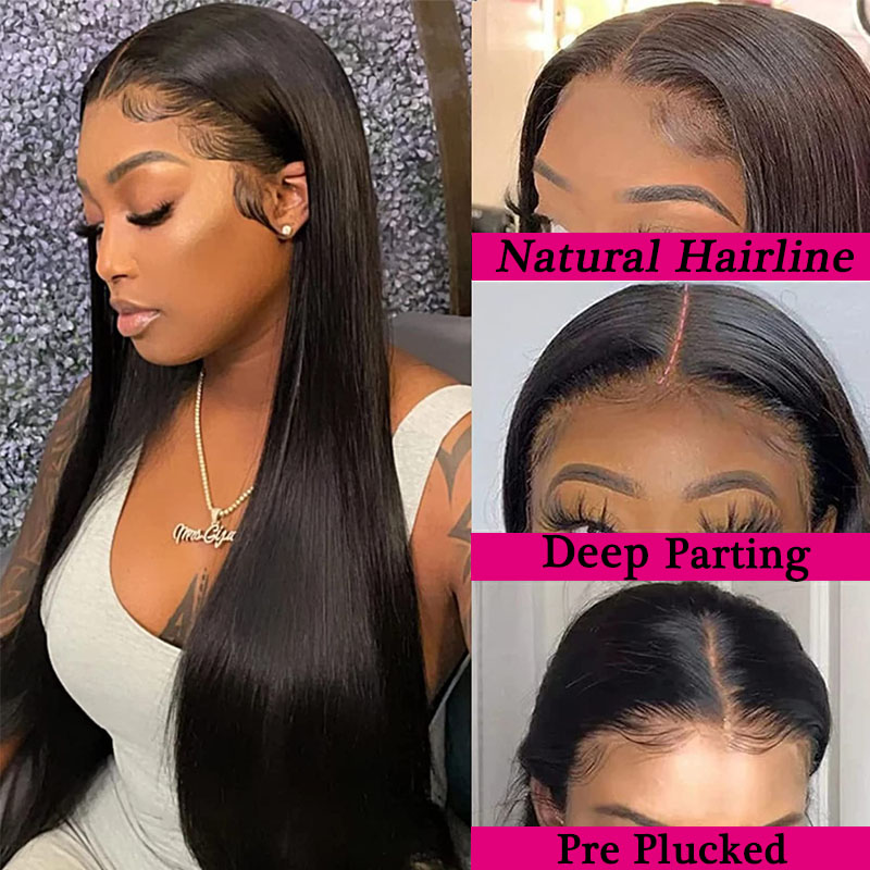 Natural Color Silky Straight Full Lace Wig Natural Hairline Human Hair Wigs wit Babay Hair