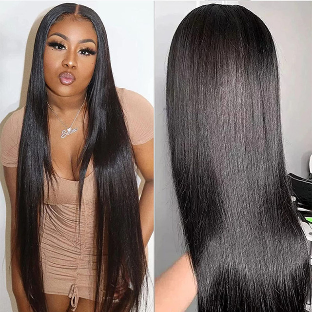 Natural Color Silky Straight Full Lace Wig Natural Hairline Human Hair Wigs wit Babay Hair