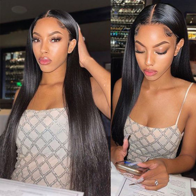 Natural Color Silky Straight Full Lace Wig Natural Hairline Human Hair Wigs wit Babay Hair