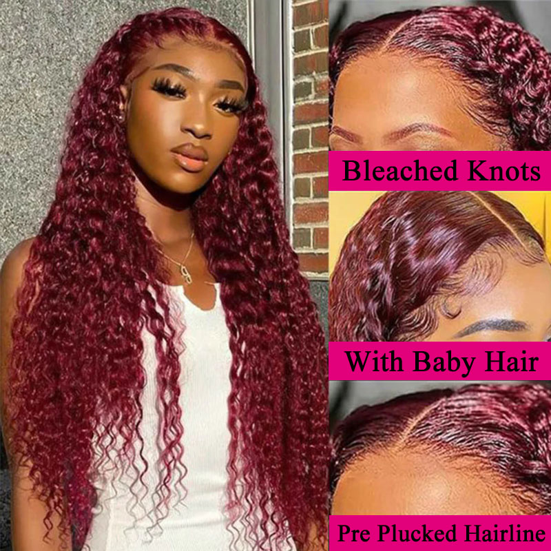 Burgundy Curly Wave 13x6 Lace Front Wigs HD Lace Human Hair Wig