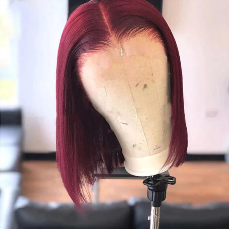 Burgundy Bob Straight HD Transparent Lace Front Wig Pre Plucked Human Hair Wig