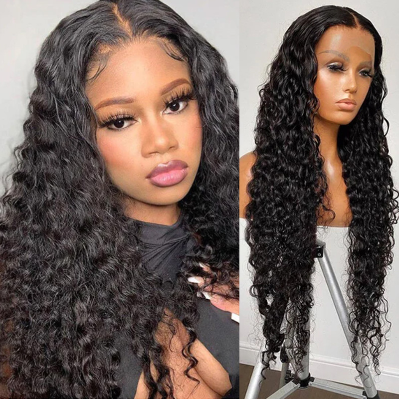 Black Water Wave 360 Lace Wig with Baby Hair Pre Plucked Hairline Human Hair Wigs
