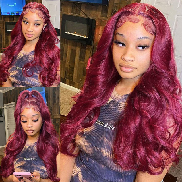 Burgubdy Body Wave HD Transparent Lace Human Hair Wigs