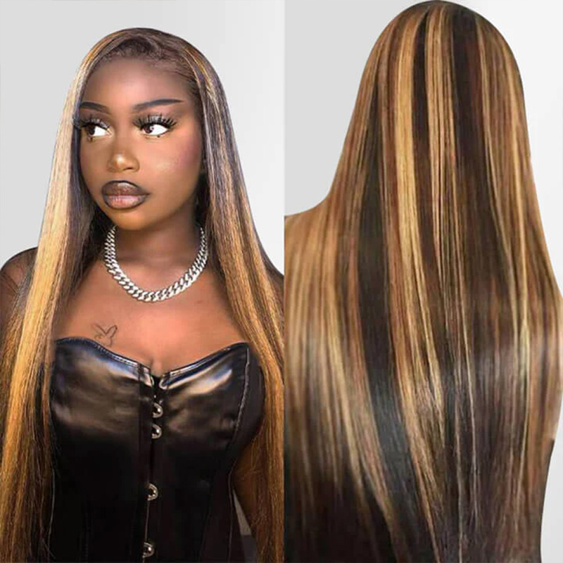 Imeya Highlight 13x6 HD Lace Front Wig Straight Human Hair Wig 4/27 Color Wig