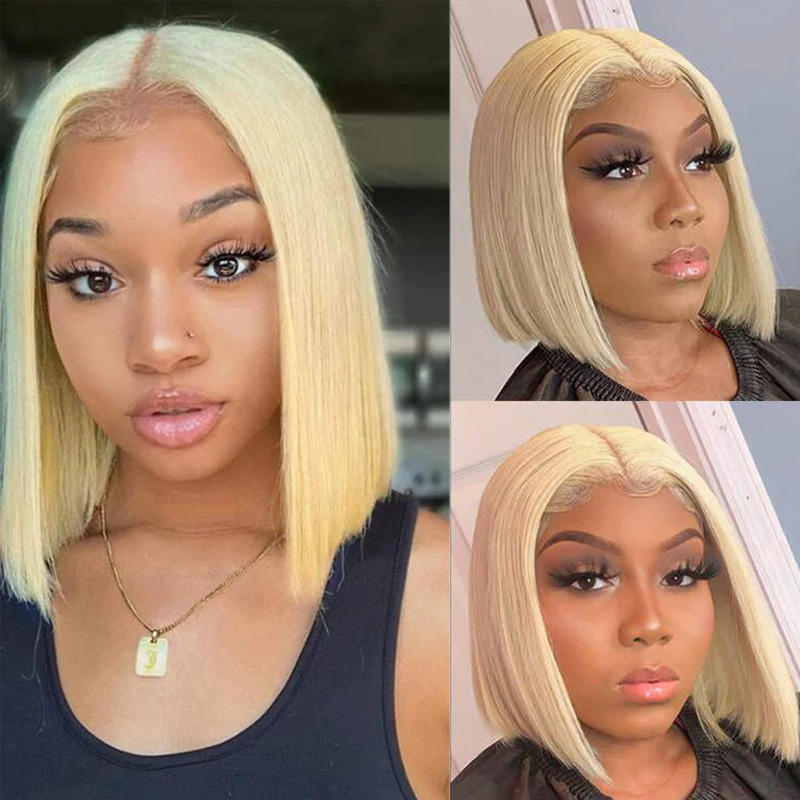 #613 Blonde Bob Human Hair Wig Straight 13x6 HD Lace Front Wig