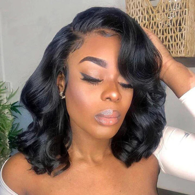 Natural Color HD Lace Front Human Hair Wig Bob Body Wave Wigs with Baby Hair