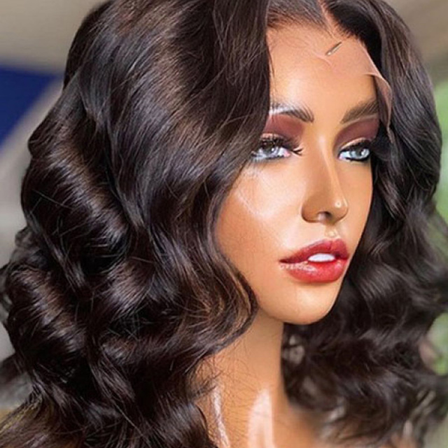 Natural Color HD Lace Front Human Hair Wig Bob Body Wave Wigs with Baby Hair