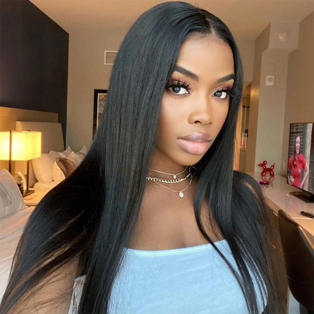 Black Long Silky Straight HD Transparent Lace Human Hair Wigs