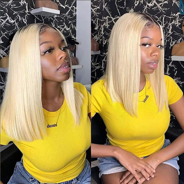 Short Bob Straight Ombre Blonde Human Hair Wigs