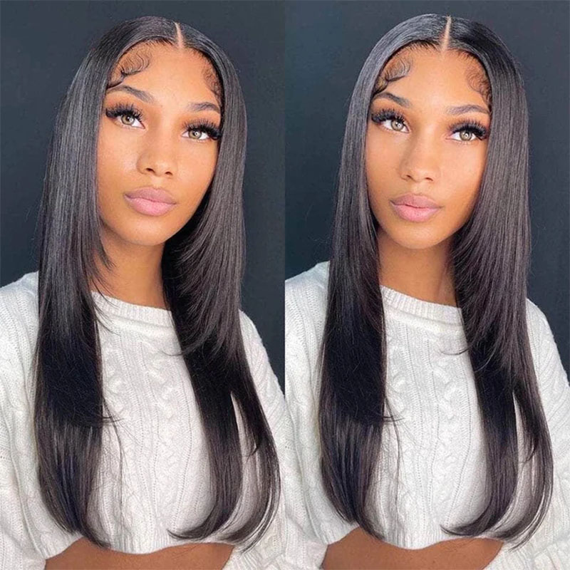 13x4 HD Lace Front Wig Silk Straight Layered Human Hair Wig