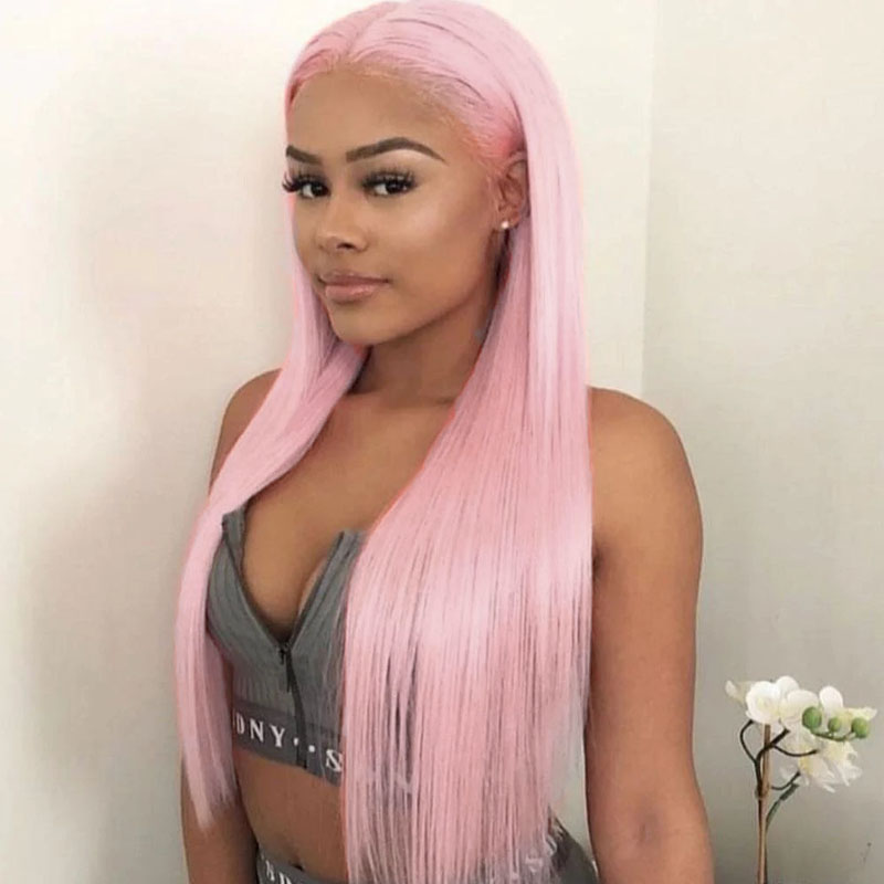 Light Pink Straight Synthetic Wig Natural Hairline 13x3 Lace Front Wig