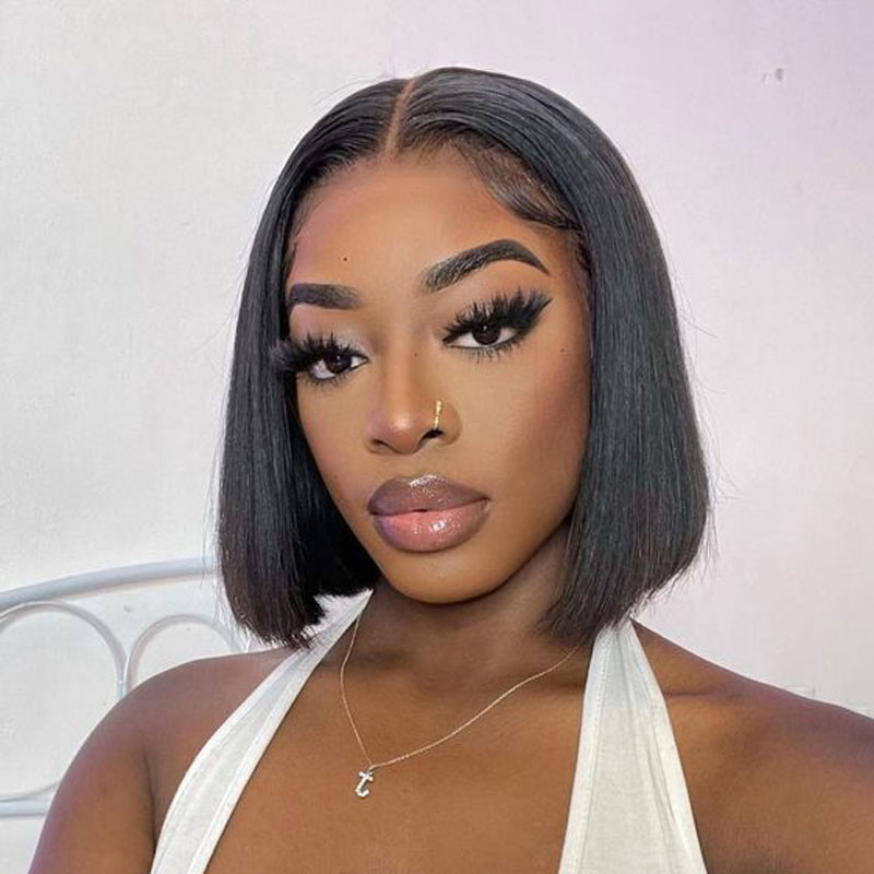 Short Bob Natural Straight HD Transparent Lace Wig  Natural Hairline Human Hair Wigs