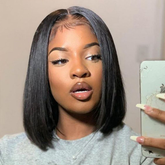 Short Bob Human Hair Wig 13x4 HD Lace Front Wigs Natural Color Straight Wig