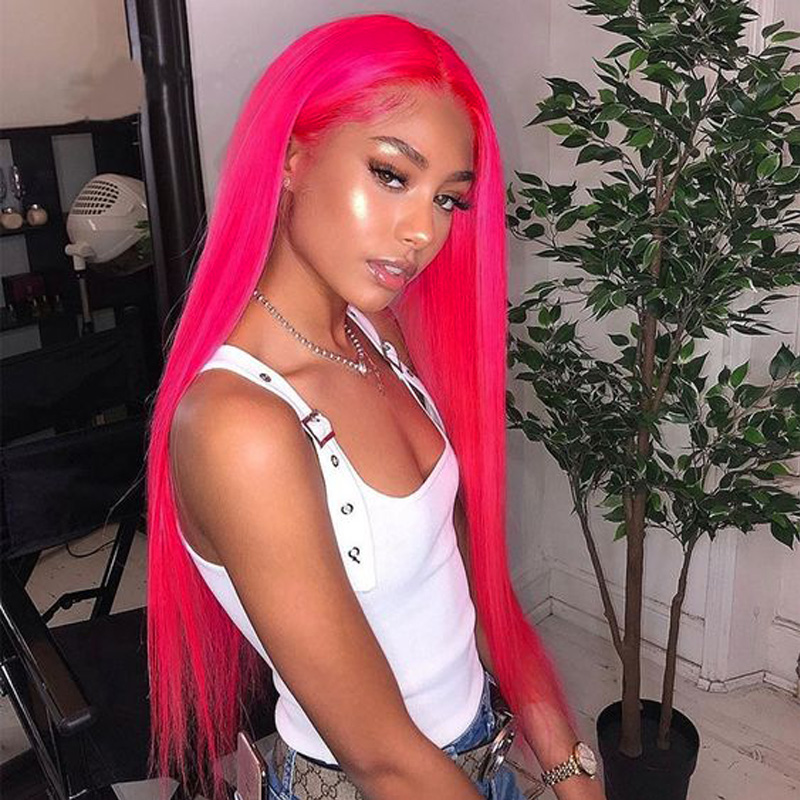 Shocking Hot Pink Synthetic Straight Lace Front Wigs