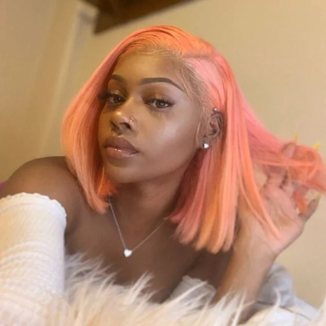 Short Bob Coral Pink Straight Wigs High Temperature Fiber Synthetic Wig