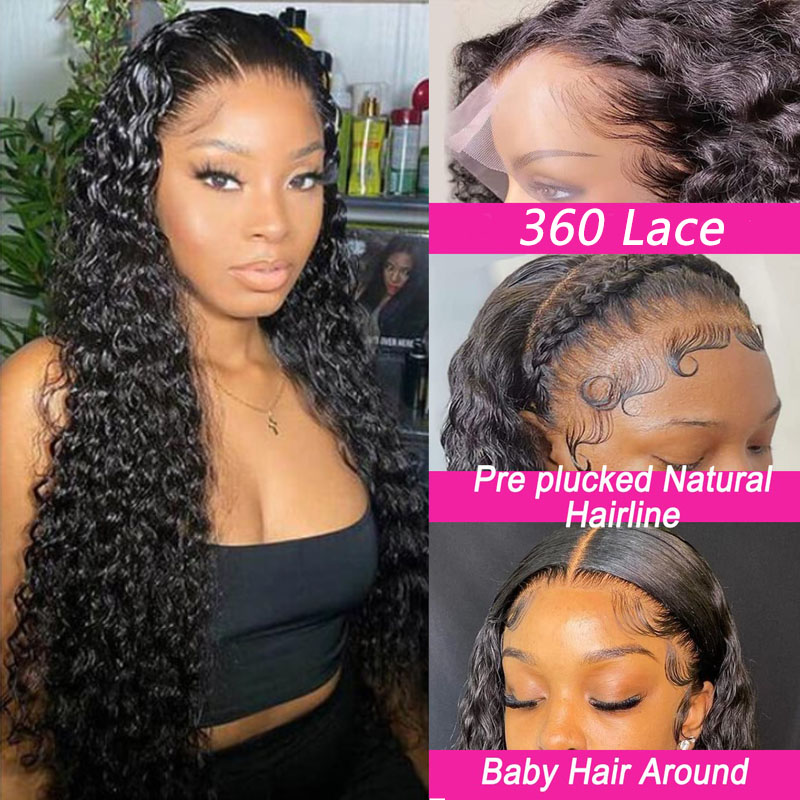 Curly Wave Wigs Pre Plucked 360 Full Lace Wig HD Lace Human Hair Wig