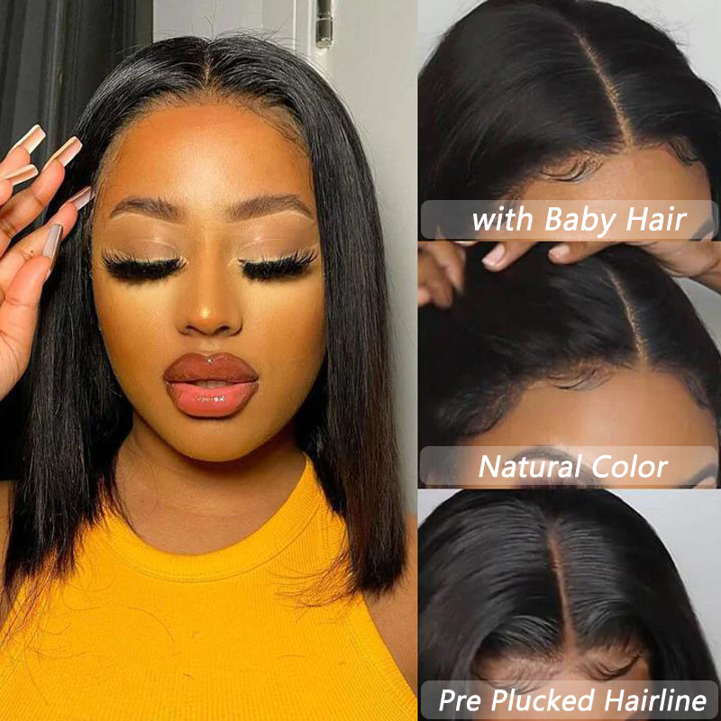 Short Bob Human Hair Wig 4x4 HD Lace Front Wigs Natural Color Straight Wig