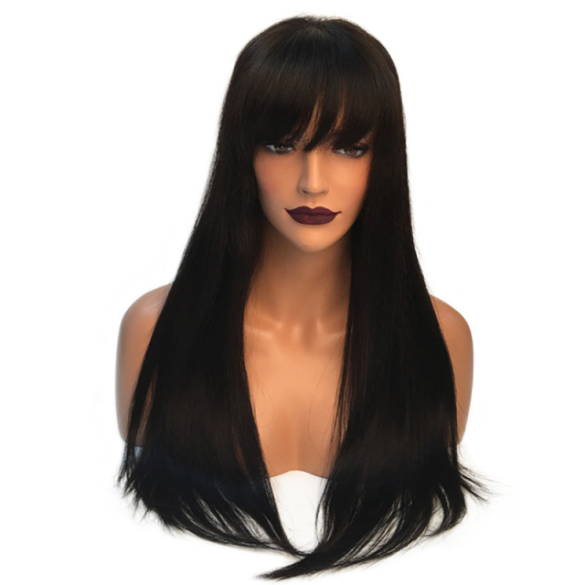 Imeya Black Full Lace Human Hair Wigs HD Lace Long Straight Wig with Bangs