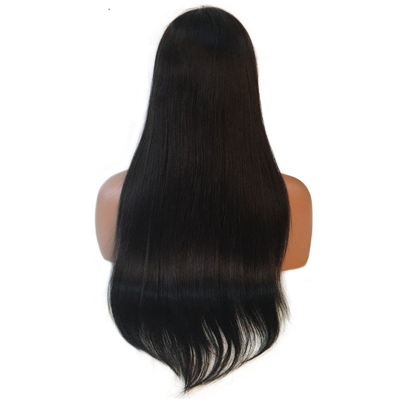 Imeya Black Full Lace Human Hair Wigs HD Lace Long Straight Wig with Bangs