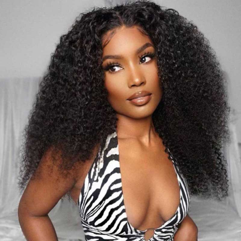 Black Short Kinky Curly Bob Human Hair HD Transparent Lace Front Wigs with Baby Hair