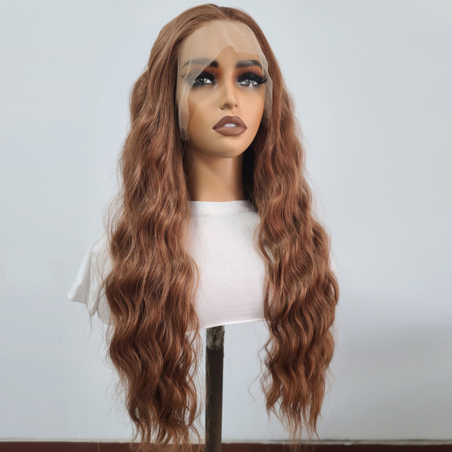 AIMEYA Synthetic Lace Front Wigs for Women Natural Hairline Synthetic Hair Lace Wig Long Brown Wig Pre Plucked Cosplay Wavy Wigs
