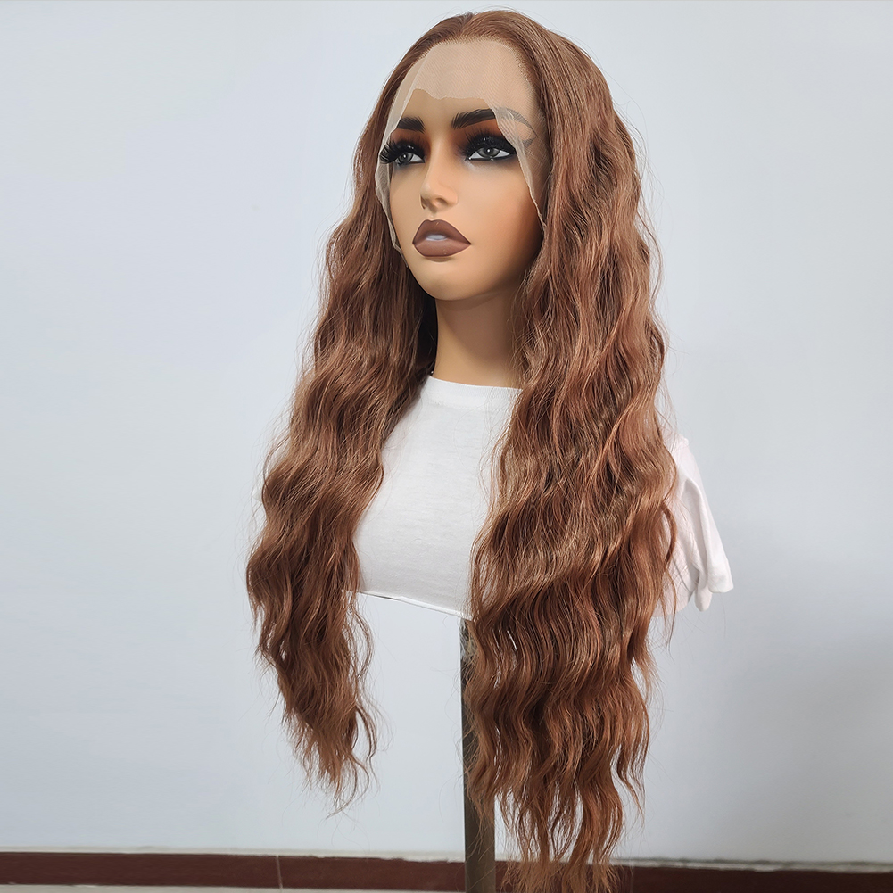 AIMEYA Synthetic Lace Front Wigs for Women Natural Hairline Synthetic Hair Lace Wig Long Brown Wig Pre Plucked Cosplay Wavy Wigs
