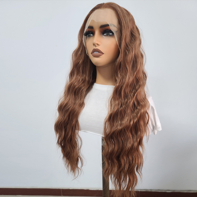 AIMEYA Synthetic Lace Front Wigs for Women Natural Hairline Synthetic Hair Lace Wig Long Brown Wig Pre Plucked Cosplay Wavy Wigs