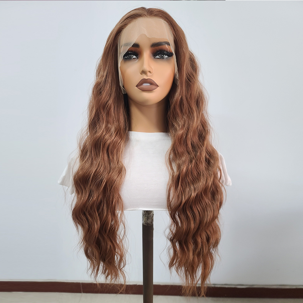 AIMEYA Synthetic Lace Front Wigs for Women Natural Hairline Synthetic Hair Lace Wig Long Brown Wig Pre Plucked Cosplay Wavy Wigs