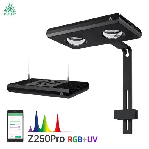 WEEK AQUA Z250Pro LED Aquarium Light 70W RGB UV Full Spectrum with Dual COB Lens and Active Fan Cooling for Planted Nano Tanks