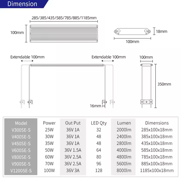 Week aqua V SE-S Series Aquarium Lights Perfect for 30 - 110cm Narrow Shallow Freshwater Tanks High Efficiency Lighting