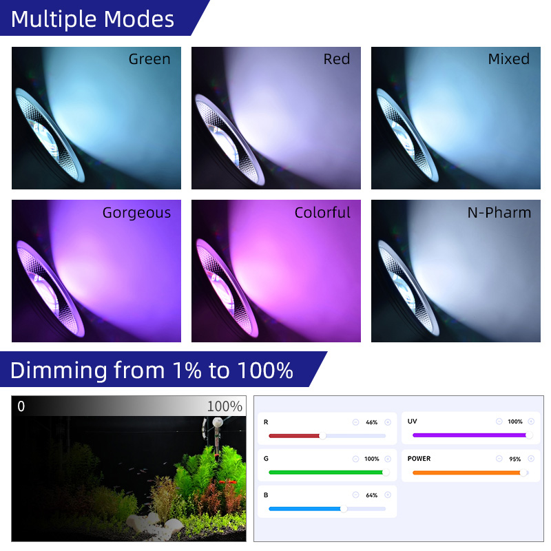 WEEK AQUA T90 Pro LED Aquarium Pendant Light 90W RGB UV Full Spectrum with Active Cooling and Bluetooth App Control for Professional Aquascaping