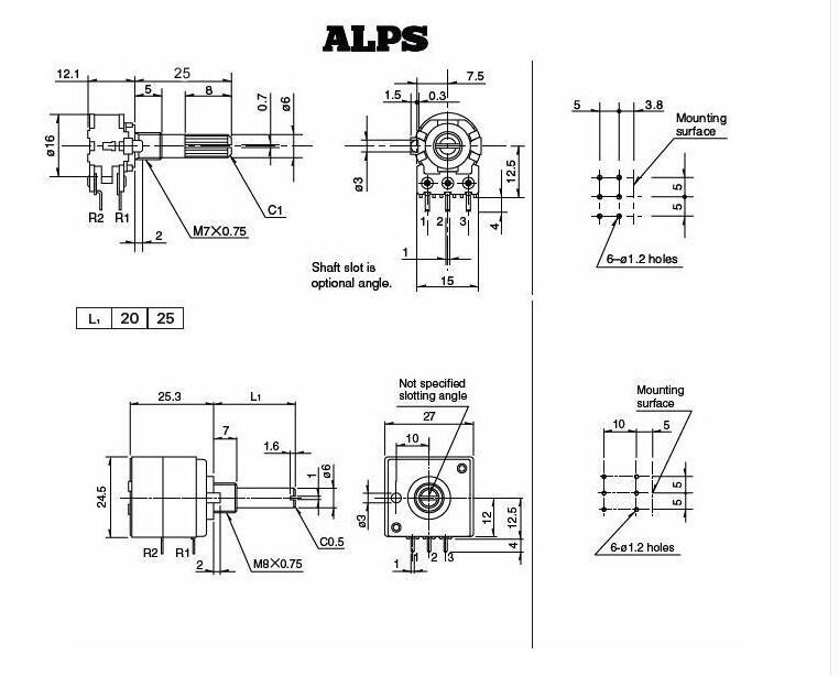 ポポ GENUINE ALPS 100K Potentiometer RK27 pot blue velvet Japan RK27112
