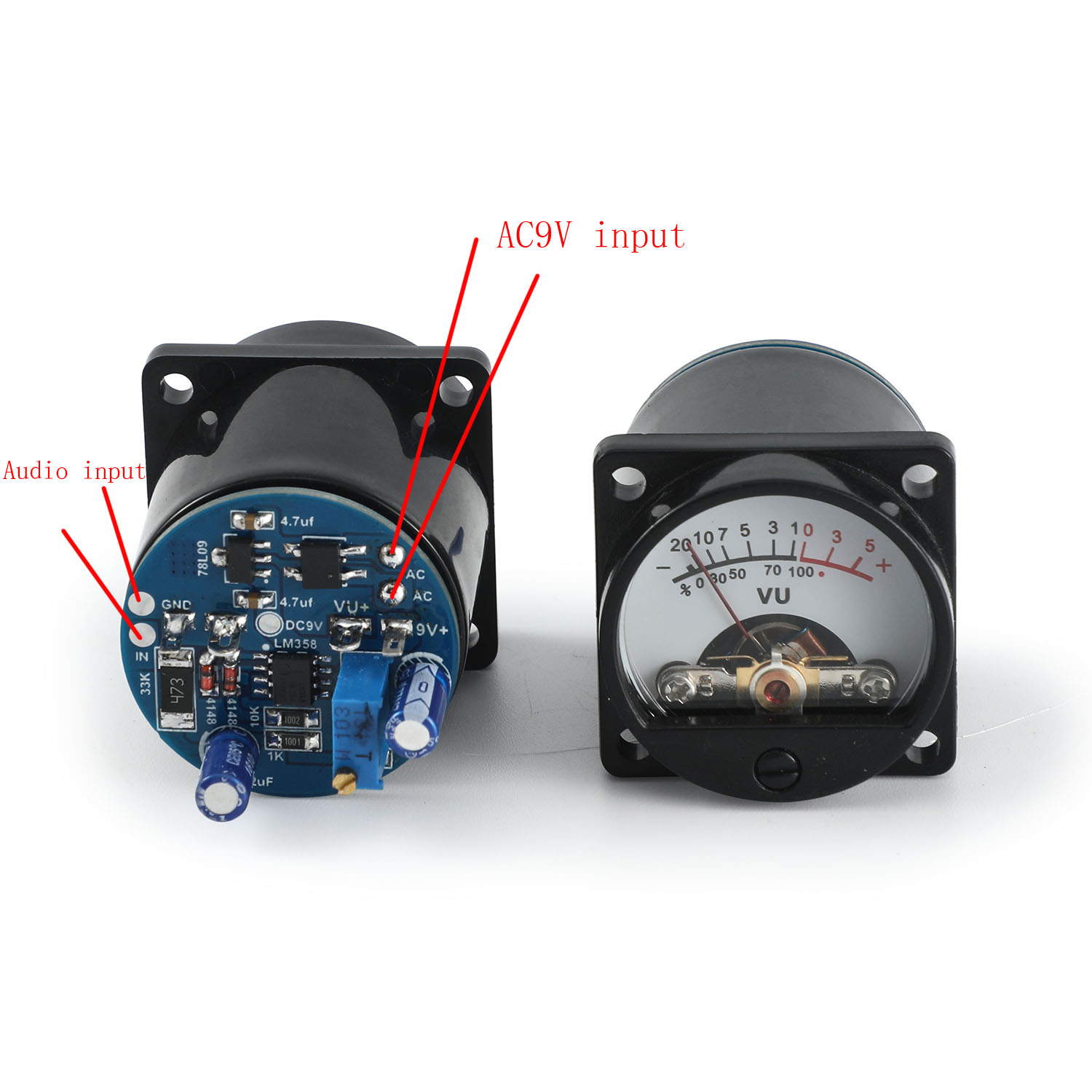 One pair 34mm audio level/ db level meter VU header with driver board