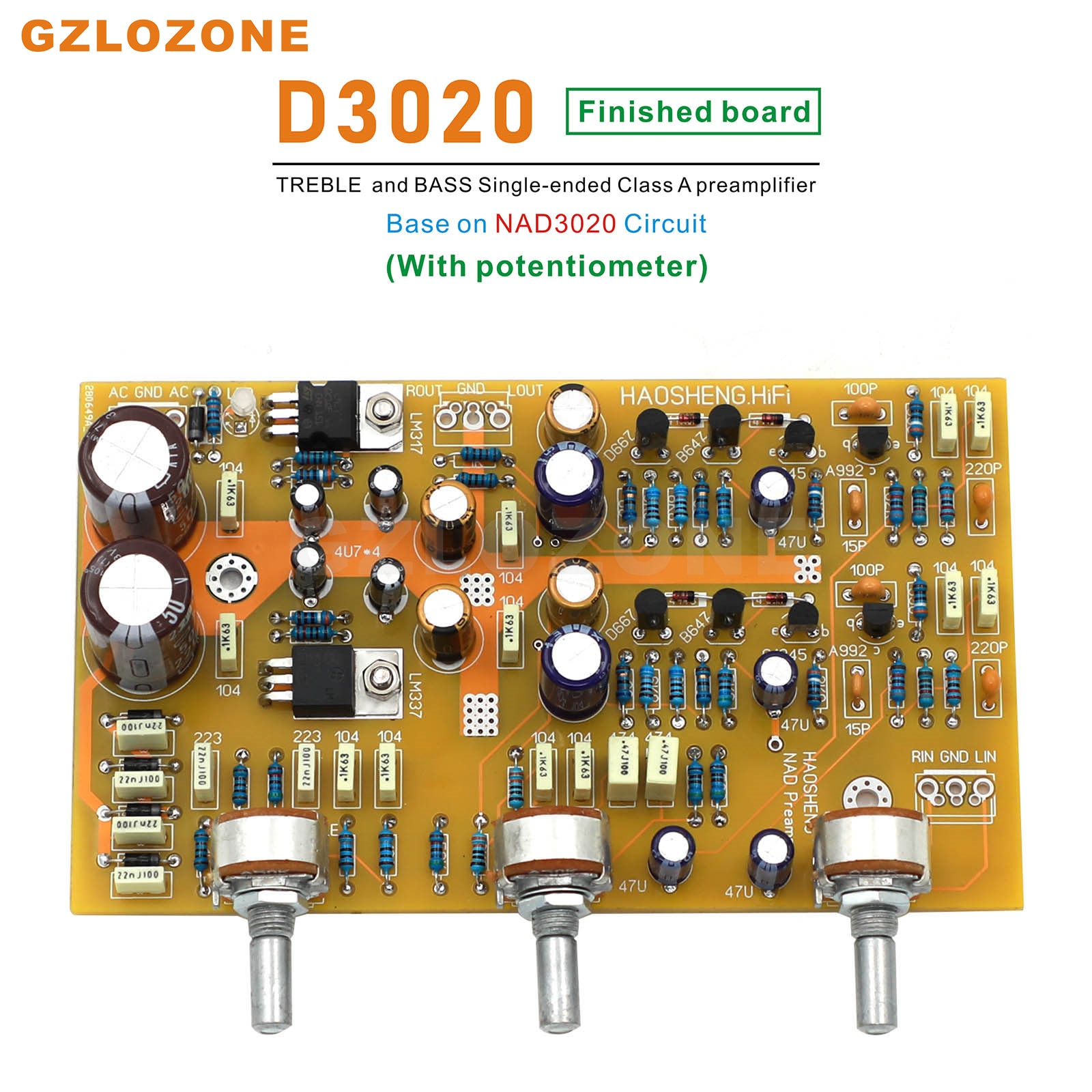 D3020 TREBLE and BASS Single-ended Class A Preamplifier Base On NAD3020 Circuit DIY Kit/Finished Board