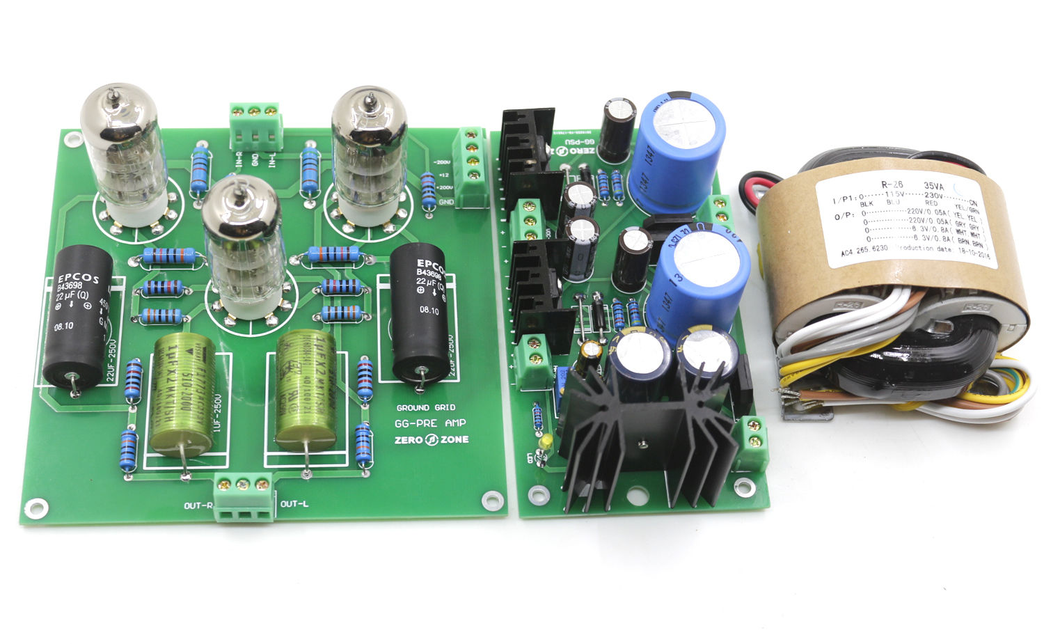 Assembeld Ground Grid gg Preamplifier + PSU Board + Transformer + Tubes
