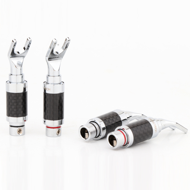 Preffair Y Fork U-plug AC Audio Cable Connector Pure Copper Solderless Carbon Fiber Plug Jack for DIY Speaker Wire Accessories