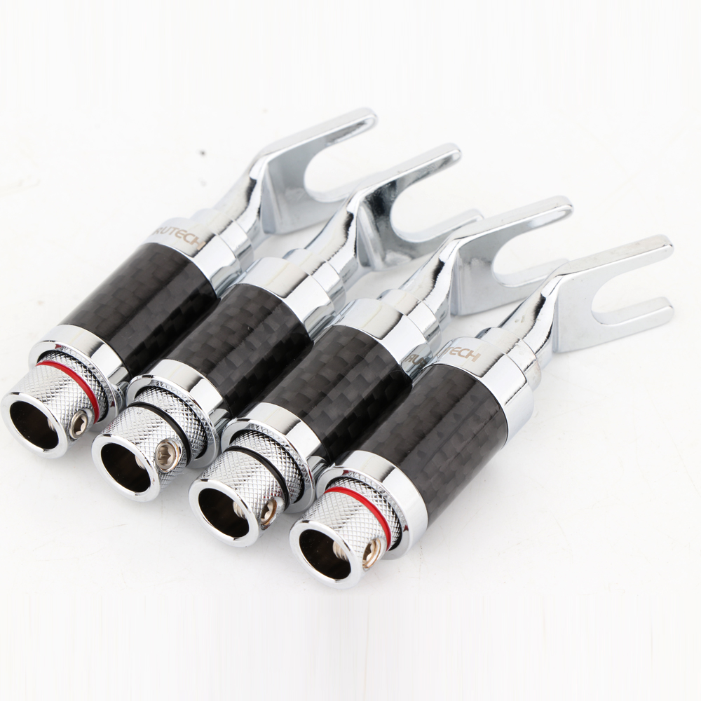 Preffair Y Fork U-plug AC Audio Cable Connector Pure Copper Solderless Carbon Fiber Plug Jack for DIY Speaker Wire Accessories