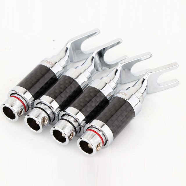 Preffair Y Fork U-plug AC Audio Cable Connector Pure Copper Solderless Carbon Fiber Plug Jack for DIY Speaker Wire Accessories