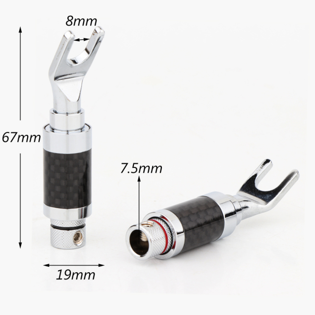 Preffair Y Fork U-plug AC Audio Cable Connector Pure Copper Solderless Carbon Fiber Plug Jack for DIY Speaker Wire Accessories