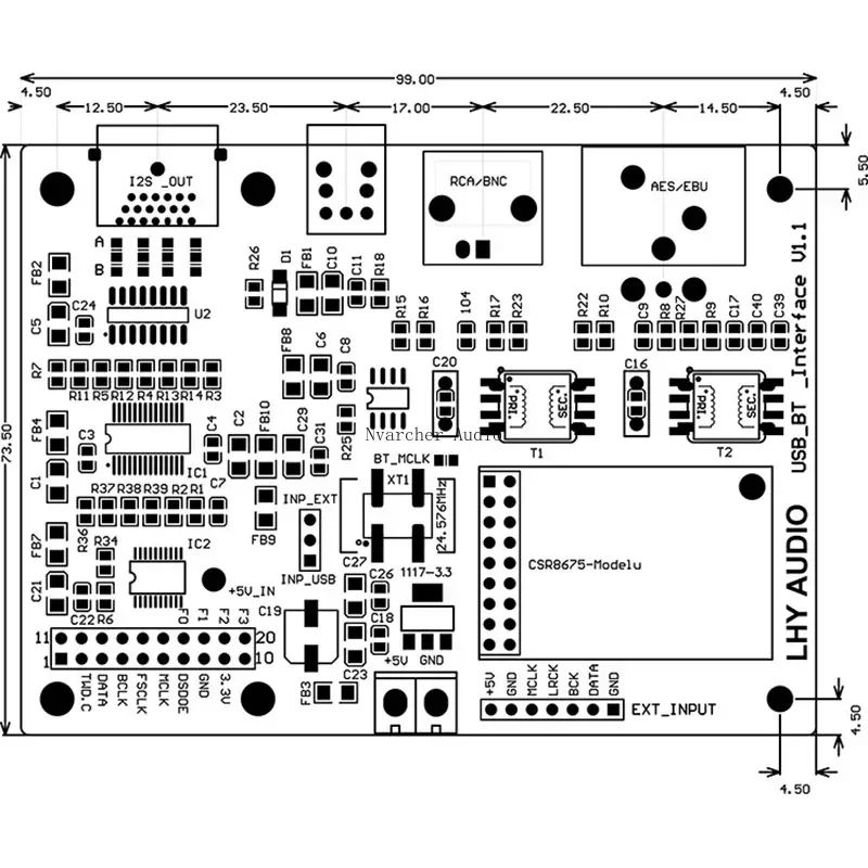 QCC5125 Bluetooth 5.1 Digital Audio Output Board I2S To Coaxial Optical SPDIF AES HDMI USB Interface