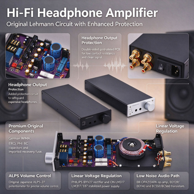Hi-Fi LEM Audiophile Headphone Amp OPA2134 Class A Headphone amplifier Preamp base on Germany Lehmann amp