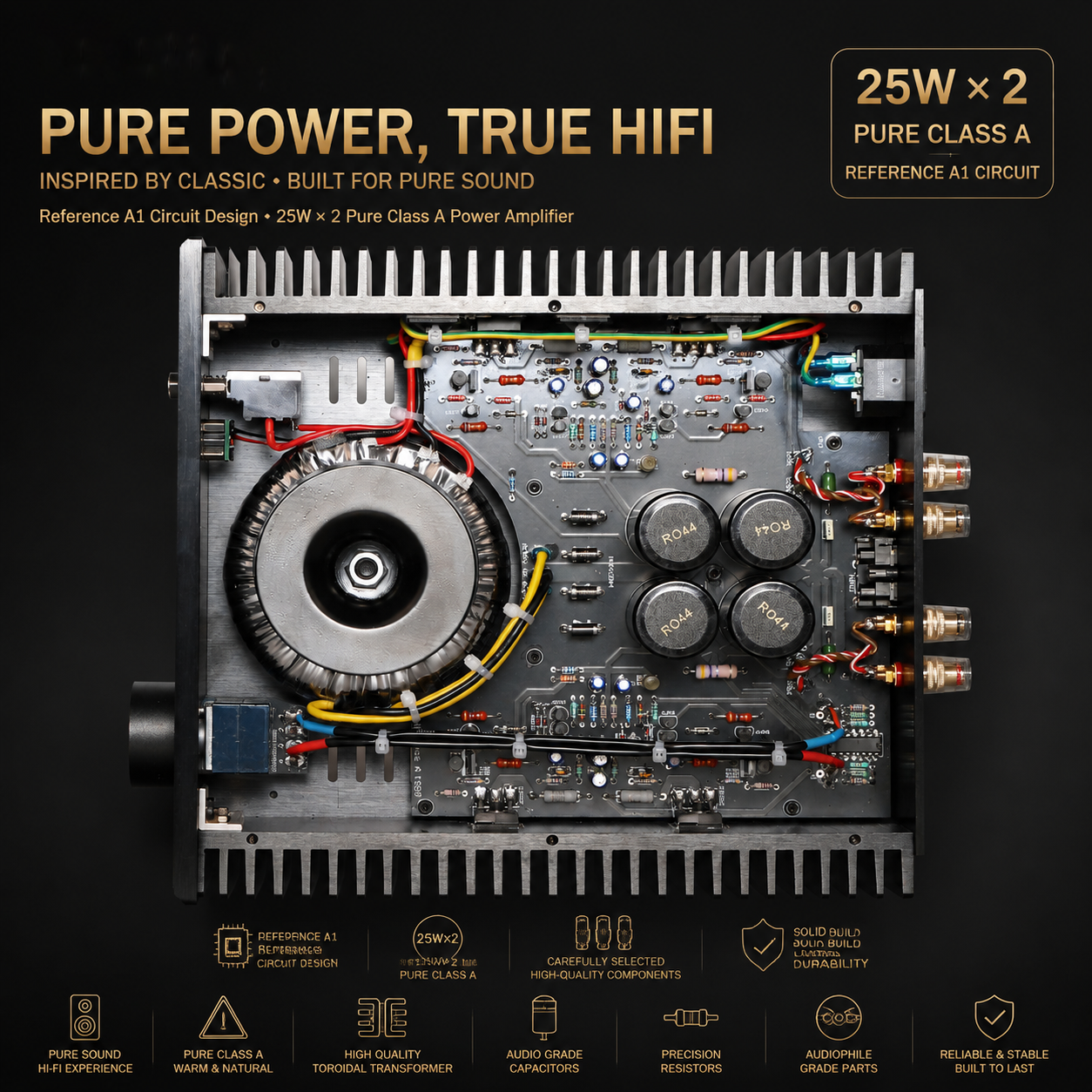 Hifi Classic Circuit Pure Class A Power Amplifier 25W+25W Audio amp base on Musical Fidelity A1