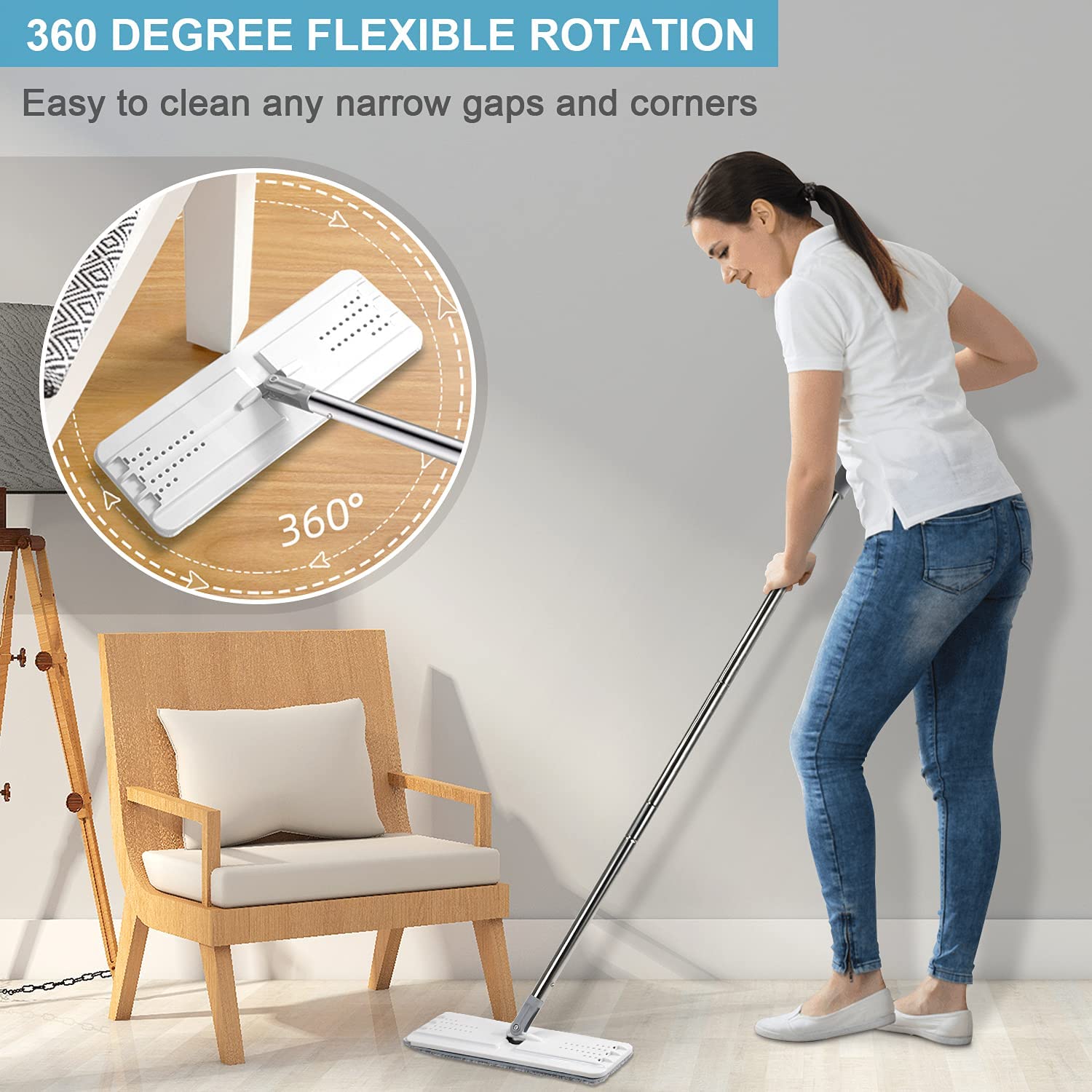 Hands Free Flat Floor Mop and Bucket